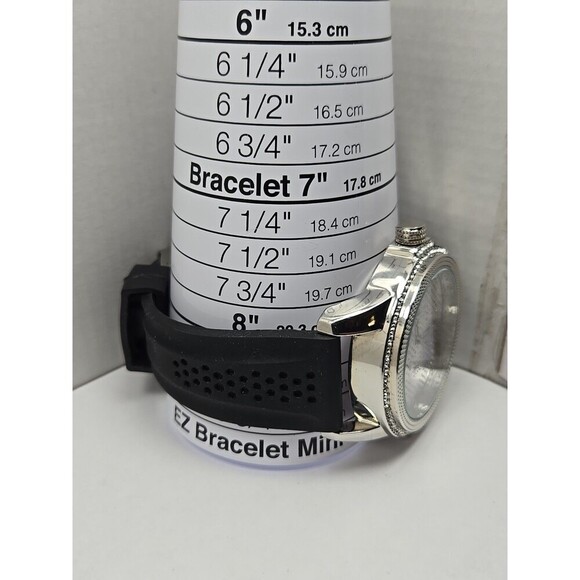 Techno King 51mm Iced Out Crystal Bezel Dial Black Strap Quartz Mens New Battery - Picture 7 of 9